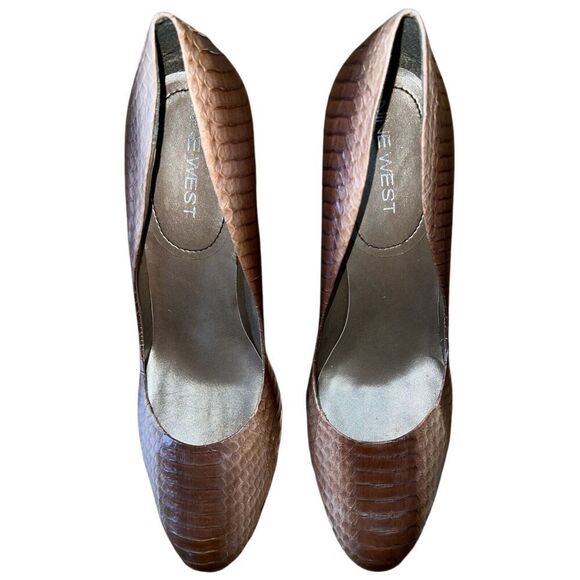Nine West Easy Off Dark Brown/Natural Snake Pattern Round Toe Pumps Wmns 10 NEW - Picture 11 of 12